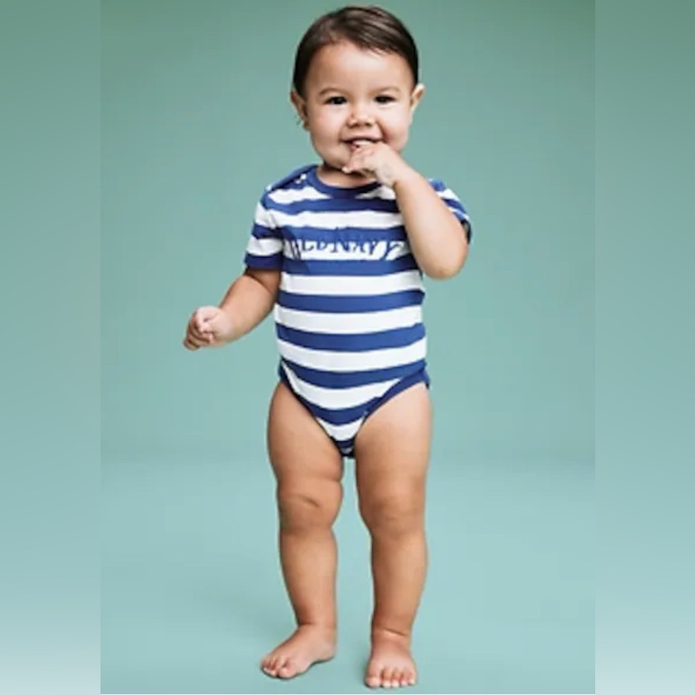 Old Navy ‘94 Reissue Blue and White Striped Cotton Bodysuit Size 18-24 Mo NWT